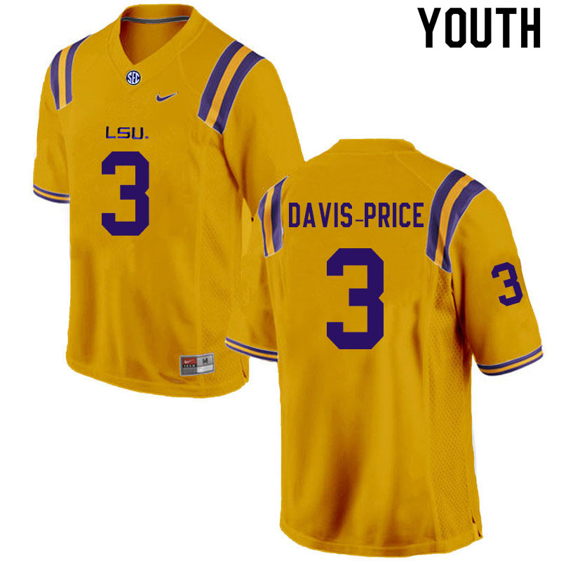 Youth #3 Tyrion Davis-Price LSU Tigers College Football Jerseys Sale-Gold